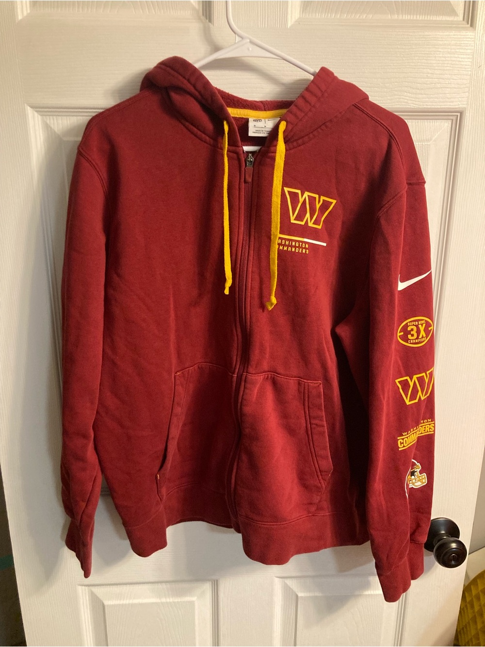Nike Men's Maroon Zip-Up Hoodie with Yellow Drawstrings